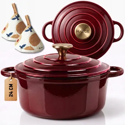 Produktbild von HAGE Emaillierter Gusseisen-Topf 4L Kirschrot Induktion 24cm