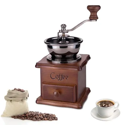 Kaffeemühle Handbetrieb, Keramikmahlwerk, verstellbar, Holz, Vintage