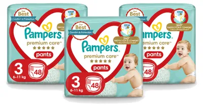 Image de 3 couches-culottes Pampers Premium Care, taille 3 (6–11 kg) - Pack économique - 3 pièces