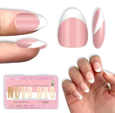 Image de Conseils d'ongles en forme d'amande, type "French Tip", couleur rose pastel, 224 pièces, gel souple, très courts