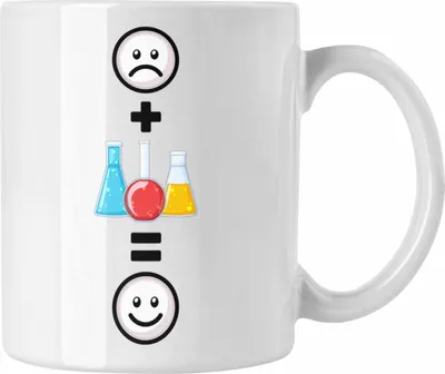 Produktbild von Trendation - Chemie Tasse Geschenk für Chemiker, Chemiestudenten Lustige Geschenkidee :( + Chemie Reagenzgläser = :) Geburtstag (Weiß)