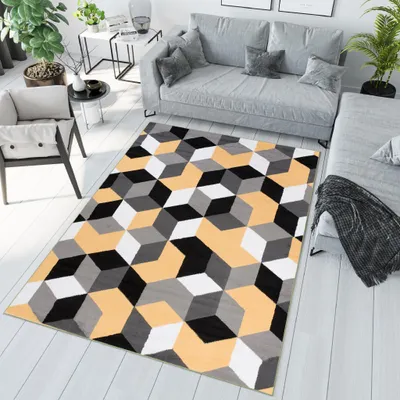 Image de Tapis MAYA Moderne Gris Noir Jaune Chambre à coucher  200 x 250 cm
