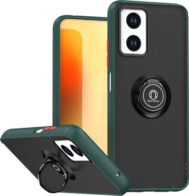 Immagine prodotto di Custodia per ZTE Blade V30 Vita traslucida opaca in TPU con supporto ad anello e supporto verde scuro