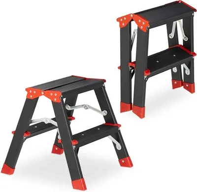 Zdjęcie produktu dla Aluminiowe drabinki składane, 2 stopnie, nośność do 120 kg, lekkie, 38 x 38 x 41 cm, do drzwi kuchennych, czarne