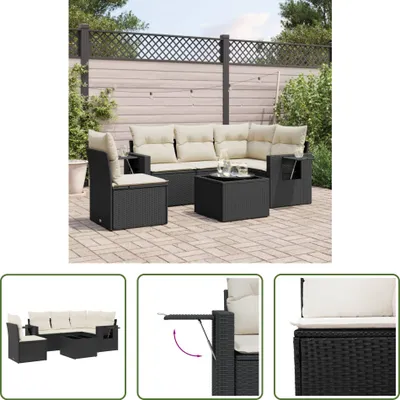 Produktbild von The Living Store 6-tlg. Garten-Sofagarnitur mit Kissen Schwarz Poly Rattan