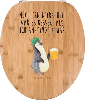 Produktbild von Mr. & Mrs. Panda Toilettendeckel Pinguin Bier - Transparent - Geschenk, , Klo-Deckel, Beschwippst, WC-Sitz, Angetüdelt, WC Sitz, Klodeckel, Pinguine, Brille
