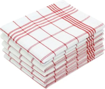 Produktbild von 5er Set Geschirrtücher, 50x70 cm, 100% Baumwolle, Waffelpique, rot-weiß-kariert