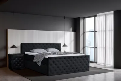 Produktbild von Boxspringbett 200 x 200 cm mit Bettkasten, Matratzen und Topper, Bonell-Matratzen H3, Schwarz Aosta