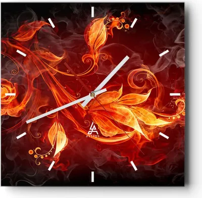 Produktbild von Wanduhr - Quadrat - Glasuhr - Blätter Feuer Muster - 40x40cm - Schleichendes Uhrwerk - Lautlos - zum Aufhängen bereit - Dekoration Modern - Wanddekoration aus Glas - C3AC40x40-0202
