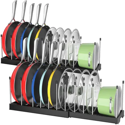 Ausziehbarer Topfdeckelhalter, 10 Fächer, 2 Stück, 38,4–65 cm
