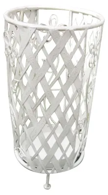 Image de Porte-parapluies d'intérieur et d'extérieur en acier blanc antique, rond, 26 x 45 cm (h)