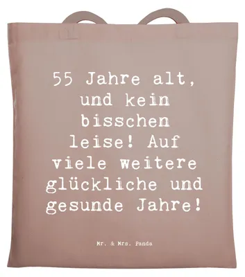 Produktbild von Mr. & Mrs. Panda Tote Bag Spruch 55. Geburtstag Energie - Braun Pastell - Geschenk, Tasche, Happy Birthday, Meilenstein, besondere Geburtstage, 55 Jahre, älter werden