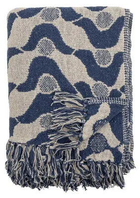 Produktbild von Bloomingville Decke SANTENA Blau Natur Gemustert mit Fransen 160x130 cm