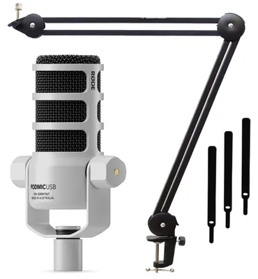 Image de Rode Microphone Podmic USB Blanc avec bras articulé Noir