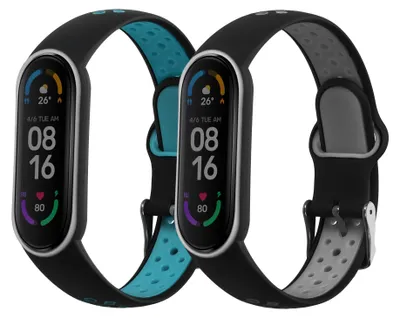Produktbild von kwmobile 2x Uhrenarmband für Xiaomi Mi Smart Band 6 / Mi Band 6 / Band 5 Armband - Fitnesstracker Band Set aus TPU Silikon - Ersatzarmband Smartwatch