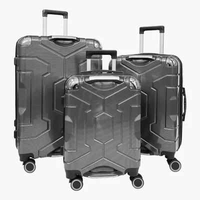 Produktbild von Koffer Suitcase Set, Rollkoffer Handgepäck mit 4 Rollen 360°, ABS Hartschalen, Sicherheitsschloss, Weicher Gummigriff (3er Set, M,L&XL, Grau)