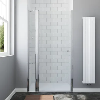 Produktbild von AQUABATOS® Duschtür breit mit Festteil und Eckregalen aus 6mm Echtglas Nano Beschichtung ESG, Drehtür Pendeltür schwingtür in Nische, Duschabtrennung Duschwand Glas mit Duschablage4.110x197cm