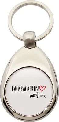 Produktbild von Huuraa Schlüsselanhänger Backpackerin mit Herz Metall Schlüsselring Einkaufswagenchip Geschenkidee