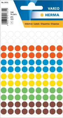 Image de Étiquettes multi-usages HERMA couleurs assorties Ø 8 mm rond papier mat 540 pcs.