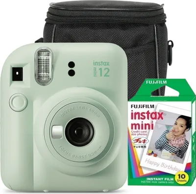Obrázok produktu pre Súprava instantného fotoaparátu Fujifilm Instax Mini 12, mätovo zelená, s 10 filmami a puzdrom, instantné fotoaparáty