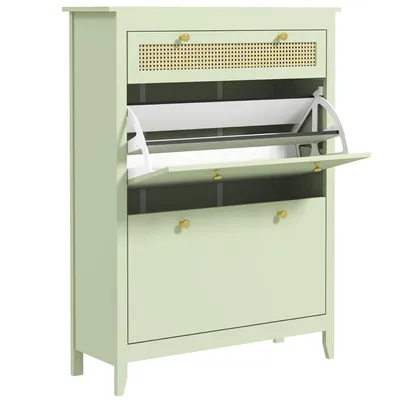 Image de Fortuna Lai Armoire à chaussures à 2 portes basculantes avec tiroir, étagère à chaussures, commode à chaussures pour 12 paires de chaussures Rangement à chaussures pour entrée, couloir 88 x 30 x 120 cm, vert