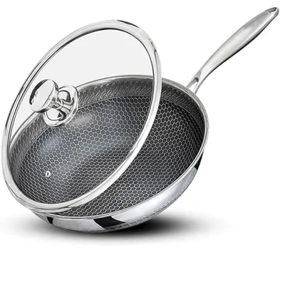 Obrázok produktu pre Wok 32 cm Nerezová oceľ Triply Štruktúra vo forme včelích plástov Indukčný sklenený poklop Royal Swiss