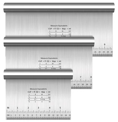 Produktbild von 3-teiliges Set aus Teigschabern aus Edelstahl (15/20/25 cm), Teigwagen, Teigspatel, Kuchenschaber, Antihaft-Teigschneider, Küchenschaber, Backutensilien für Pizza, Kuchen und Gebäck.