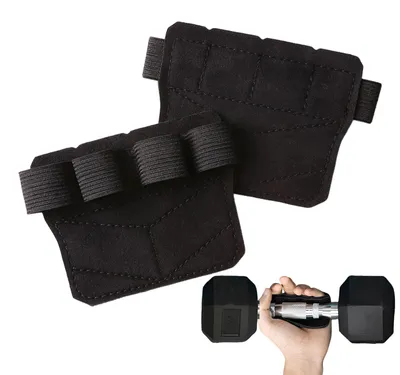 Imagen del producto de Par de agarres de cuero para ejercicios de fitness, 9,5 x 7,6 cm, antideslizantes, ideales para entrenamiento de fuerza
