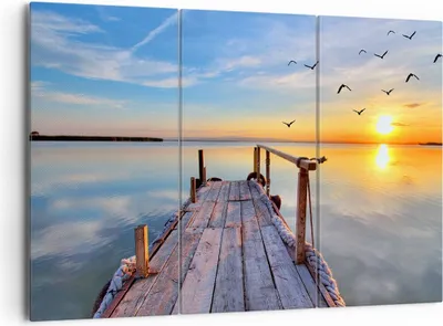 Produktbild von Bild auf Leinwand - Leinwandbild - See Natur Brücke Vögel - 165x110cm - Wand Bild - Wanddeko - Leinwanddruck - Bilder - Kunstdruck - Wanddekoration - Leinwand bilder - Wandkunst - CE165x110-2402