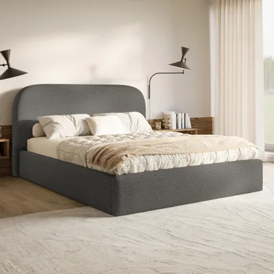 Produktbild von MOTIVENA Mono Polsterbett 120x200 mit Bettkasten, Holz Lattenrost, Bett 120x200 Grau Boucle (Catch Me 25)