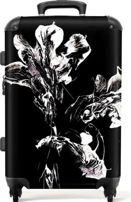 Produktbild von NoBoringSuitcases.com® Großer Koffer - Blumen - Farbe - Schwarz - Weiß - Kombinationsschloss TSA - Hartschalen Trolley 4 Rollen - 72 liter - Reisekoffer - 66 cmKoffer Mittelgroß 67x43x25 cm, 72L,