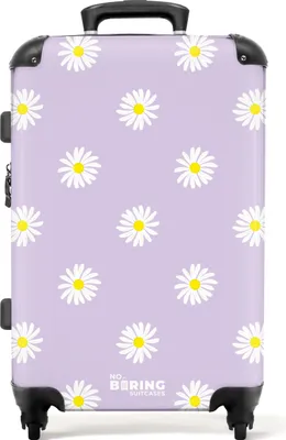 Obrázok produktu pre NoBoringSuitcases.com® Veľký kufor - Pastelovo fialový so sedmokráskami - Kombinovaný zámok TSA - Pevná škrupina na vozíku so 4 kolieskami - 72 litrov - Cestovný kufor - 66 cmKufr Medium 67x43x25 cm, 72L,