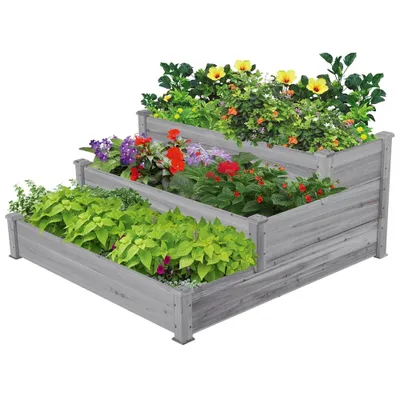 Produktbild von Yaheetech 3-stufiges Hochbeet Kräuterbeet stapelbar, Frühbeet Gartenbeet Pflanzenbeet aus Holz, 120 x 120 x 56 cm