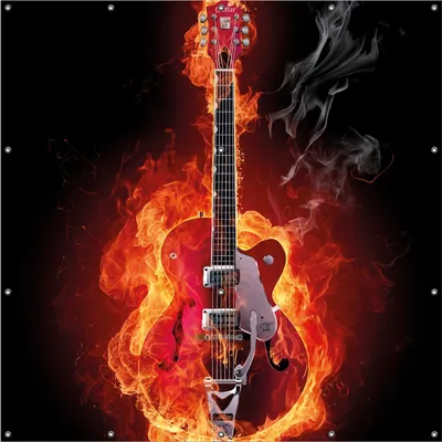 Produktbild von Wallario Outdoor-Poster für Garten oder Balkon, Motiv Brennende Gitarre, in ca. 180 x 180 cm