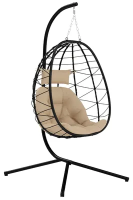 Zdjęcie produktu dla Hanging chair w kształcie jaja, idealny do użytku na zewnątrz - krzesło ogrodowe w kolorze khaki, z podstawą i poduszkami