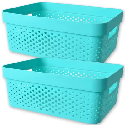 Produktbild von 2x Curver Aufbewahrungsbox Aufbewahrungskorb Kunststoff Box ohne Deckel Türkis