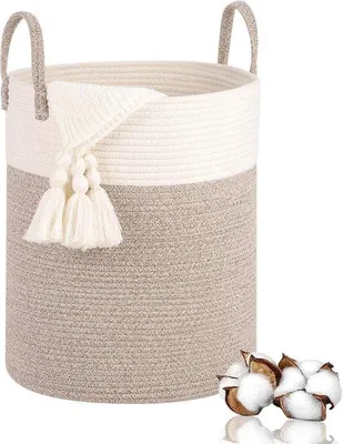 Image de Panier à linge en coton tissé 46 x 38 cm, couleur naturelle