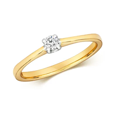 Produktbild von Funkelndes Feuer 9 Karat (375) Gold Solitär Verlobung Damen - Diamant Ring Brillant-Schliff 0.10 Karat H - I1, 55 (17.5); TRS320209KYRSO