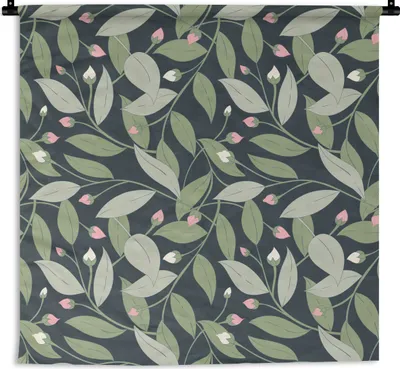 Produktbild von MuchoWow® Wandteppich Wandbehang Blumen - Blätter - Muster 60x60 cm Tapisserie Dekoration Wandtuch - Dekorationen - Wand Decke