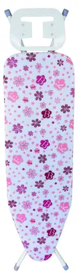 An ironing board with a floral pattern.