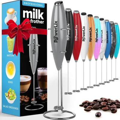 Produktbild von PowerLix Milchaufschäumer Stab, Milchschäumer Elektrisch - mit Edelstahlständer 15-20s, 19000 U/min,