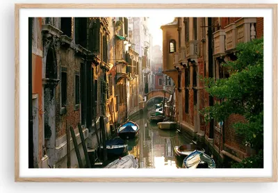 Produktbild von Gerahmtes Poster - Rahmen in heller Eiche - Venedig Brücke Wasser Haus - 91,5x61 cm - Wand Bild - Wanddeko - Wandbilder - Wandposter - Bilderrahmen - Bilder - Kunstdruck - Wandbild - P2NAA91x61-2532