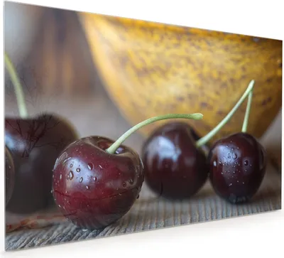 Produktbild von Küchenrückwand Spritzschutz Glas mit Motiv Frische Kirschen 40 x 40 cm