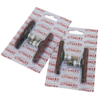 Produktbild von 2 Paar Bremsbeläge, Bremsklötze, Bremsschuhe CMX 70mm rot/schwarz für Shimano LX, DX, Alivio V-Brems