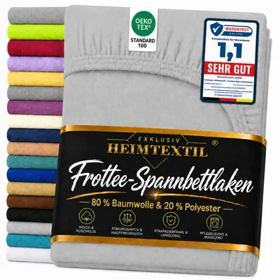 Produktbild von EXKLUSIV HEIMTEXTIL Frottee Spannbettlaken Rundumgummizug Marke 140 x 200 cm Silber 80% Baumwolle 20% Polyester Bed-Sheet Bettlaken Spannbetttuch Topper Leinentuch