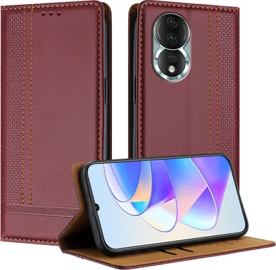Produktbild von Handyhülle für Honor 80 Leder Flip Klappbare Schutzhülle mit Standfunktion Dunkelrot
