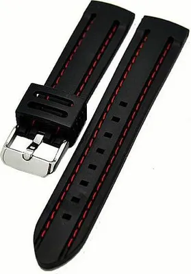 Produktbild von Uhrenarmband Silikon SCHWARZ mit roter Naht 22mm Taucher NEU