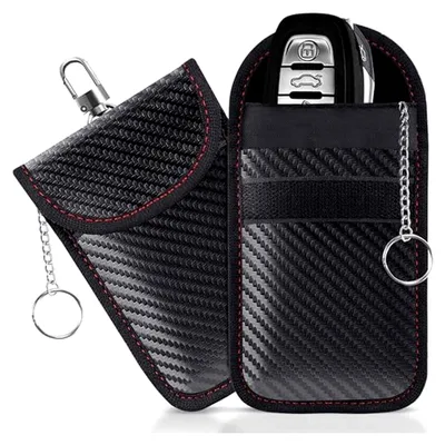 Produktbild von Autoschlüssel Schutz, 2 Stück Mini Faraday Taschen aus Kohlefaser und Leder für Keyless Go