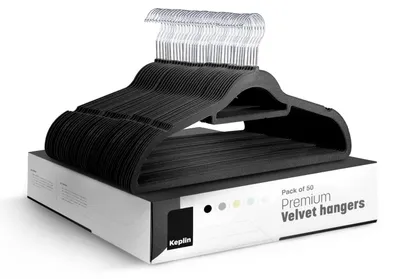 Produktbild von Kleiderbügel 50 Stück, Samt, 41 cm, rutschfest, 360° Haken, schwarz, für Kleiderschrank