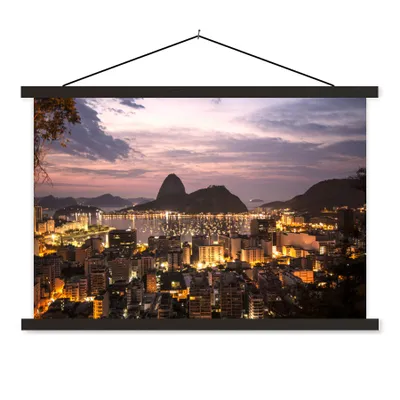 Produktbild von MuchoWow® Textilposter Brasilien - Abend - Rio de Janeiro 150x100 cm mit schwarzem Rahmen - Schlafzimmer